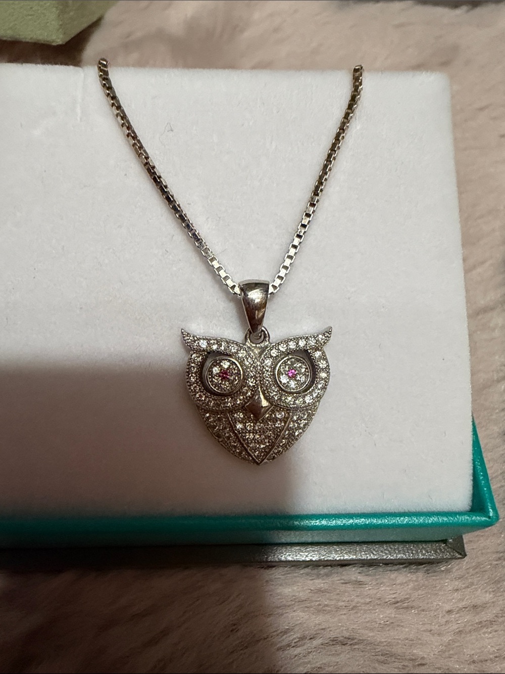 Sterling Silver Owl Pendant Necklace - Sparkling Crystal Accent